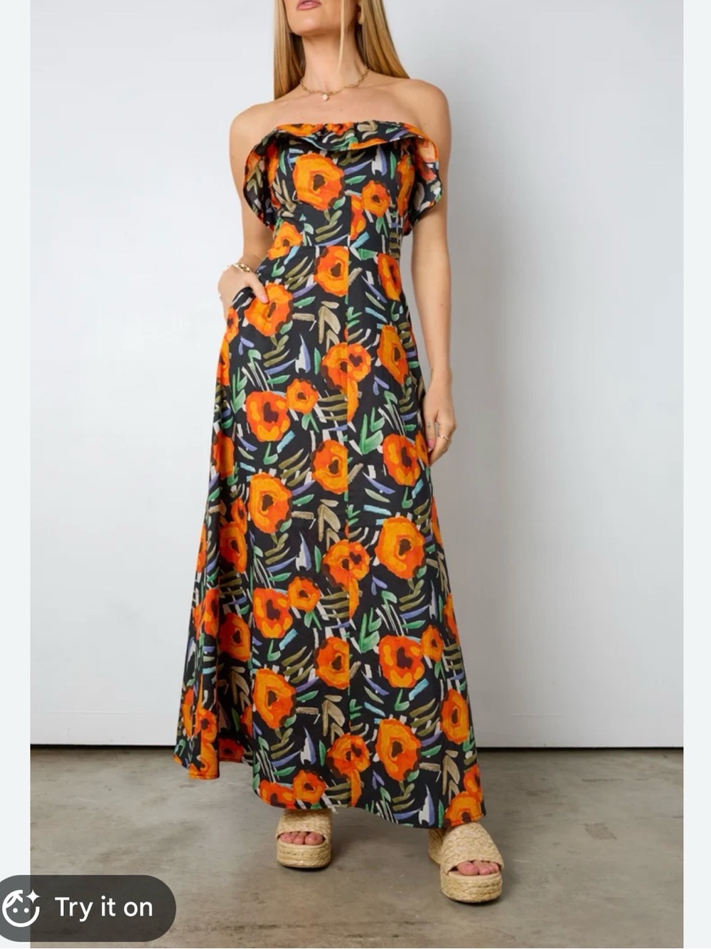 Vestique Floral Strapless Maxi Dress Size Medium